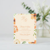 Peach Garden Meadow Floral Monogram Wedding Invite ポストカード (スタンド正面)