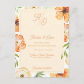 Peach Garden Meadow Floral Monogram Wedding Invite ポストカード (正面)