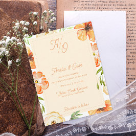 Peach Garden Meadow Floral Monogram Wedding Invite ポストカード