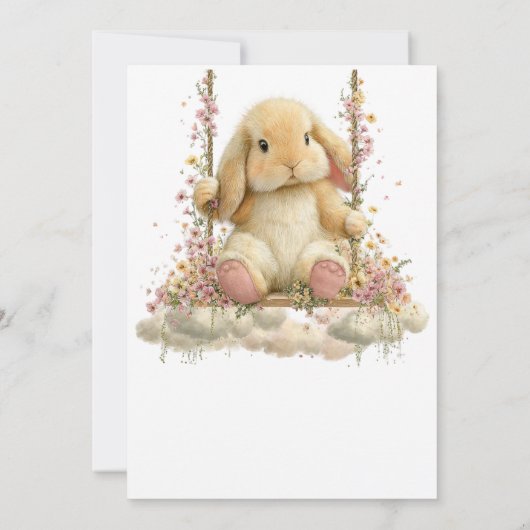 Peach Gingham Bunny 1st Birthday Invite with Scall 招待状 (裏面)