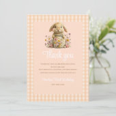 Peach Gingham Bunny 1st Birthday Note サンキューカード (スタンド正面)