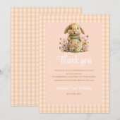 Peach Gingham Bunny 1st Birthday Note サンキューカード (正面/裏面)