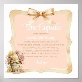 Peach Gingham Bunny 1st Birthday Sign ポスター