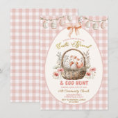 Peach Gingham Floral Easter Brunch and Egg Hunt 招待状 (正面/裏面)
