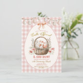 Peach Gingham Floral Easter Brunch and Egg Hunt 招待状 (スタンド正面)