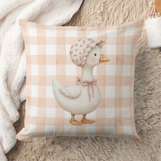Peach Gingham Goose Watercolor クッション (ブランケット)