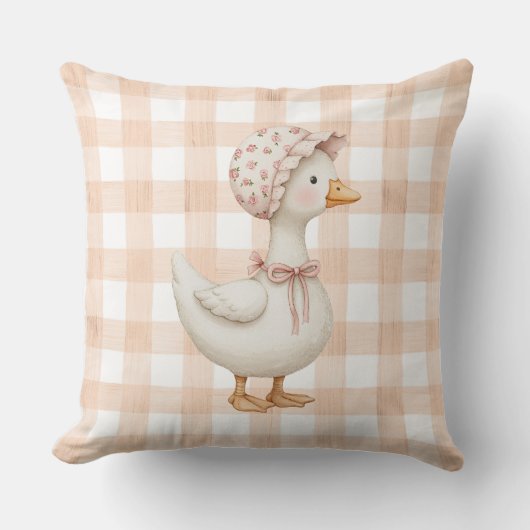 Peach Gingham Goose Watercolor クッション (正面)