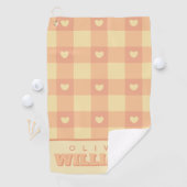 Peach Gingham Heart Pattern, Cute Kawaii Checkered ゴルフタオル (インサイチュ)