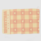 Peach Gingham Heart Pattern, Cute Kawaii Checkered ゴルフタオル (横)