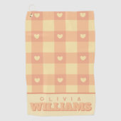 Peach Gingham Heart Pattern, Cute Kawaii Checkered ゴルフタオル (正面)