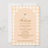Peach Gingham Little Goose Brown Bow Baby Shower 招待状 (正面)