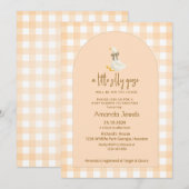 Peach Gingham Little Goose Brown Bow Baby Shower 招待状 (正面/裏面)