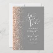 Peach Glitter Edge Gray Save the Date 案内状 (正面)
