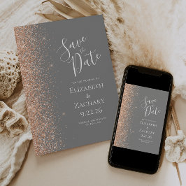 Peach Glitter Edge Gray Save the Date 案内状