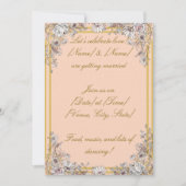 Peach & Gold Botanical Wedding Invitation | Elegan 招待状 (正面)