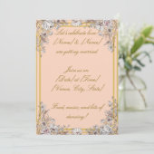 Peach & Gold Botanical Wedding Invitation | Elegan 招待状 (スタンド正面)