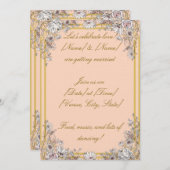 Peach & Gold Botanical Wedding Invitation | Elegan 招待状 (正面/裏面)