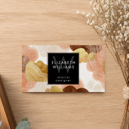 Peach Gold Modern Abstract Monogram Business Cards