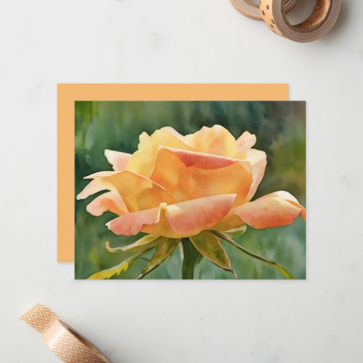 Peach Gold Rose Flower Art Note Card Set ノートカード (正面/裏面インサイチュ)