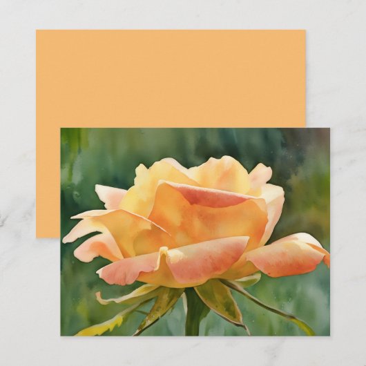 Peach Gold Rose Flower Art Note Card Set ノートカード (正面/裏面)