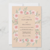 Peach Graceful Rose Wedding 招待状 (正面)