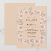 Peach Graceful Rose Wedding 招待状 (正面/裏面)