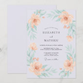 Peach Graceful Watercolor Wedding 招待状 (正面/裏面)