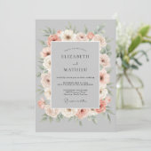Peach Gray Floral Romance Wedding 招待状 (スタンド正面)