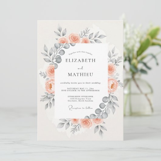 Peach Harmonious Botanical Wedding 招待状 (スタンド正面)