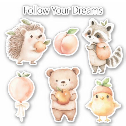 Peach Hedgehog Balloon Raccoon Bear Chick シール (正面)