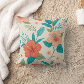 Peach Hibiscus Floral クッション (ブランケット)