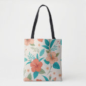 Peach Hibiscus Floral トートバッグ (正面)