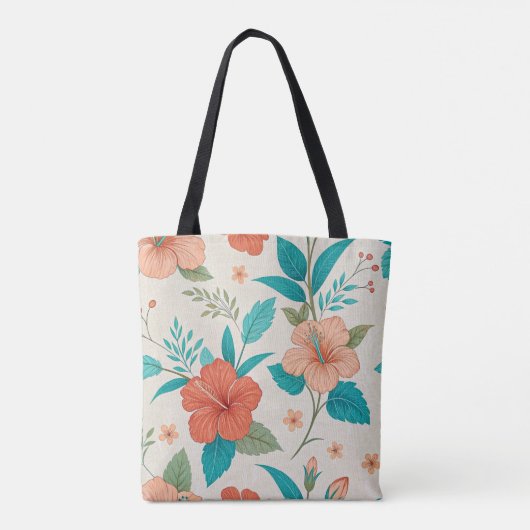 Peach Hibiscus Floral トートバッグ (裏面)