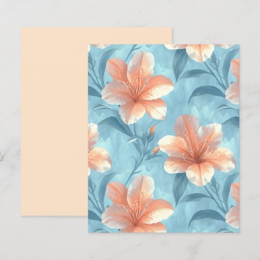 Peach Hibiscus Floral on Soft Blue Scrapbook Paper (正面/裏面)