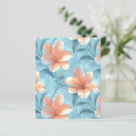 Peach Hibiscus Floral on Soft Blue Scrapbook Paper (スタンド正面)