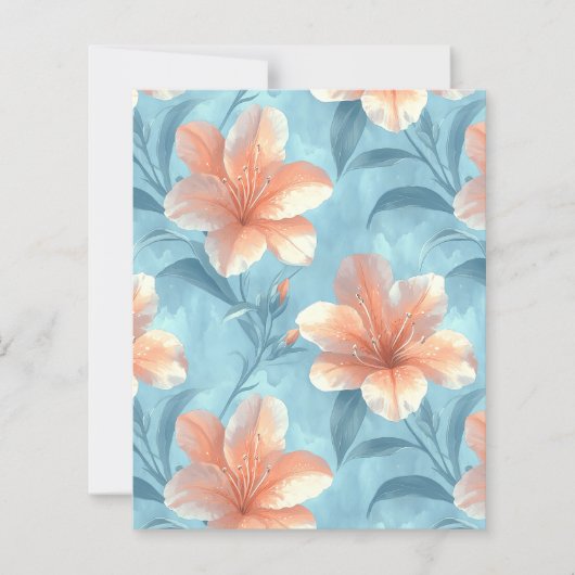 Peach Hibiscus Floral on Soft Blue Scrapbook Paper (正面)