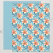 Peach Hibiscus Floral Scrapbook Paper (正面/裏面)