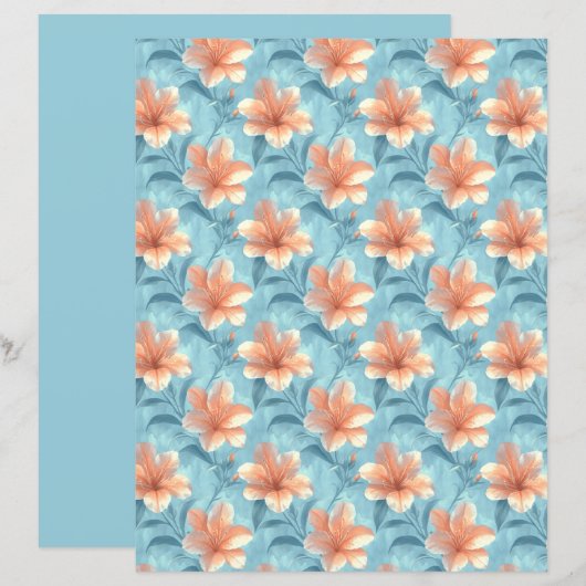 Peach Hibiscus Floral Scrapbook Paper (正面/裏面)