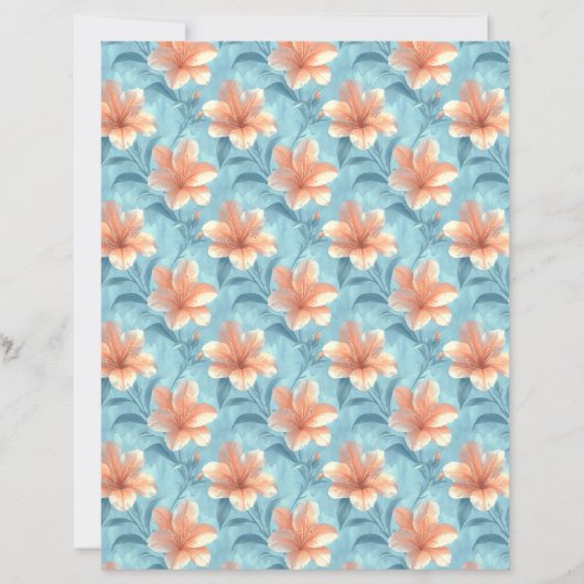 Peach Hibiscus Floral Scrapbook Paper (正面)