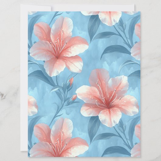 Peach Hibiscus Floral Scrapbook Paper (正面)