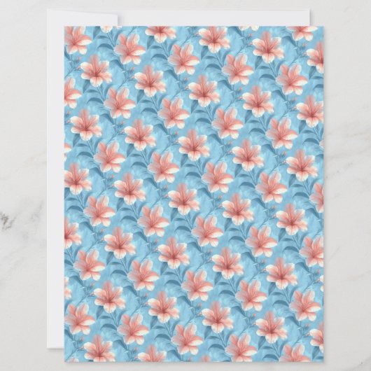 Peach Hibiscus Floral Scrapbook Paper (正面)