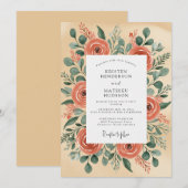 Peach Illustrative Rustic Wedding 招待状 (正面/裏面)