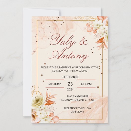 Peach Invitation boda durazno naranja claro 招待状 (正面)