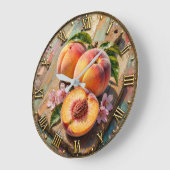 Peach Kitchen Rustic Summer Fruit Farmhouse Style ラージ壁時計 (傾斜)