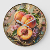 Peach Kitchen Rustic Summer Fruit Farmhouse Style ラージ壁時計 (正面)