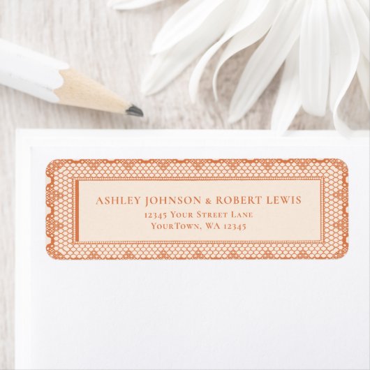 Peach Lace Wedding Invitation Return Address ラベル (インサイチュ)