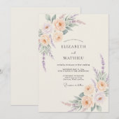 Peach Lavender Bloom Flourish Wedding 招待状 (正面/裏面)