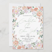 Peach & Lavender Floral Graduation Invite 招待状 (正面)