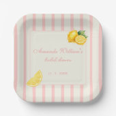 Peach Lemon Stripes Bridal Shower Pastel ペーパープレート (正面)