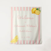 Peach Lemon Stripes Bridal Shower Welcome Sign タペストリー (正面)